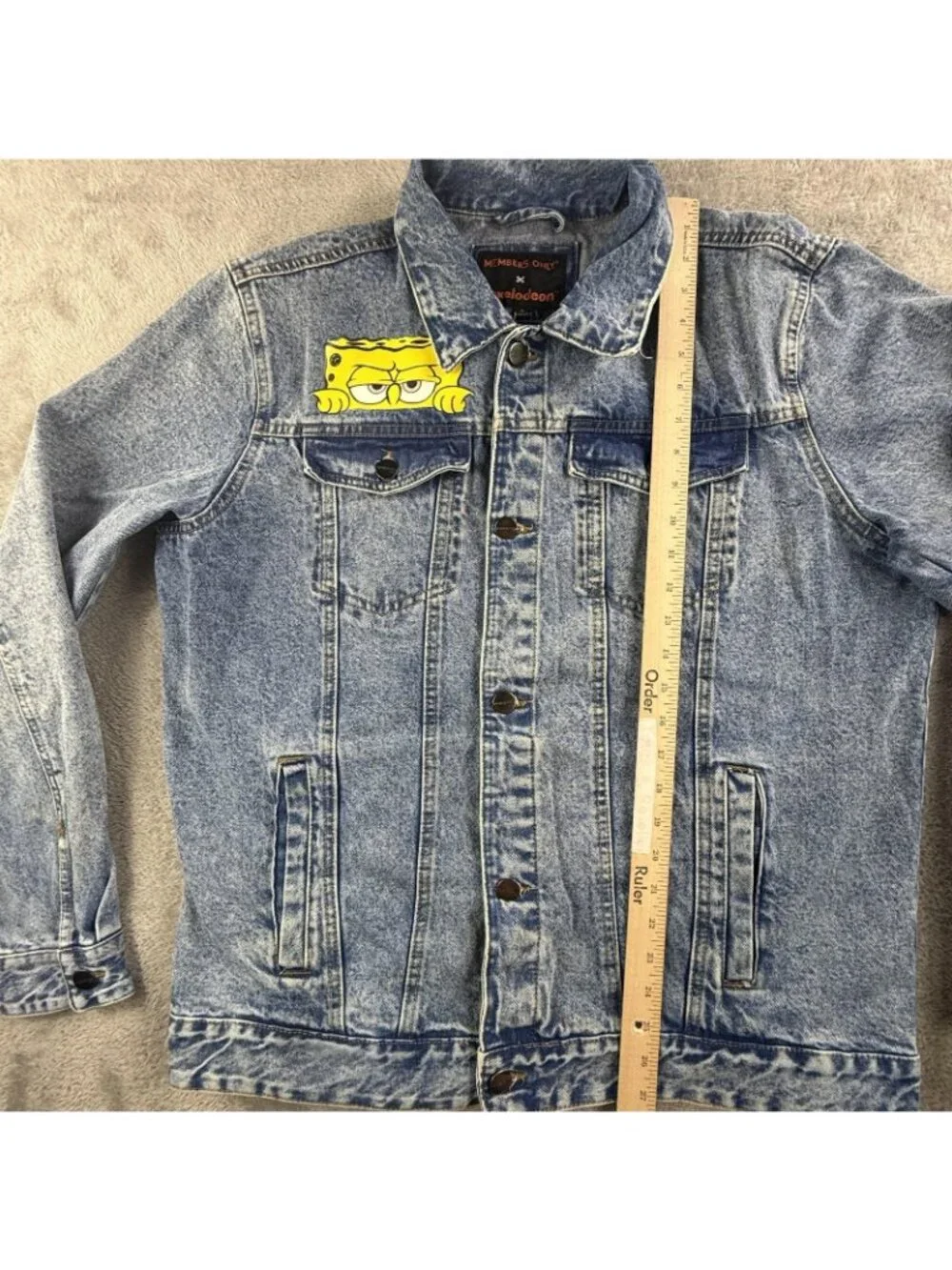 SpongeBob Members Only Jacket Men XL Blue Denim Nickelodeon Cartoon Jean Trucker